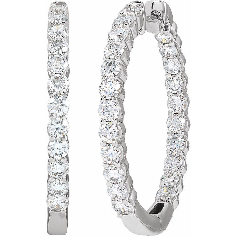 14K 3 CTW Natural Diamond Inside-Outside Hinged 30 mm Hoop Earrings