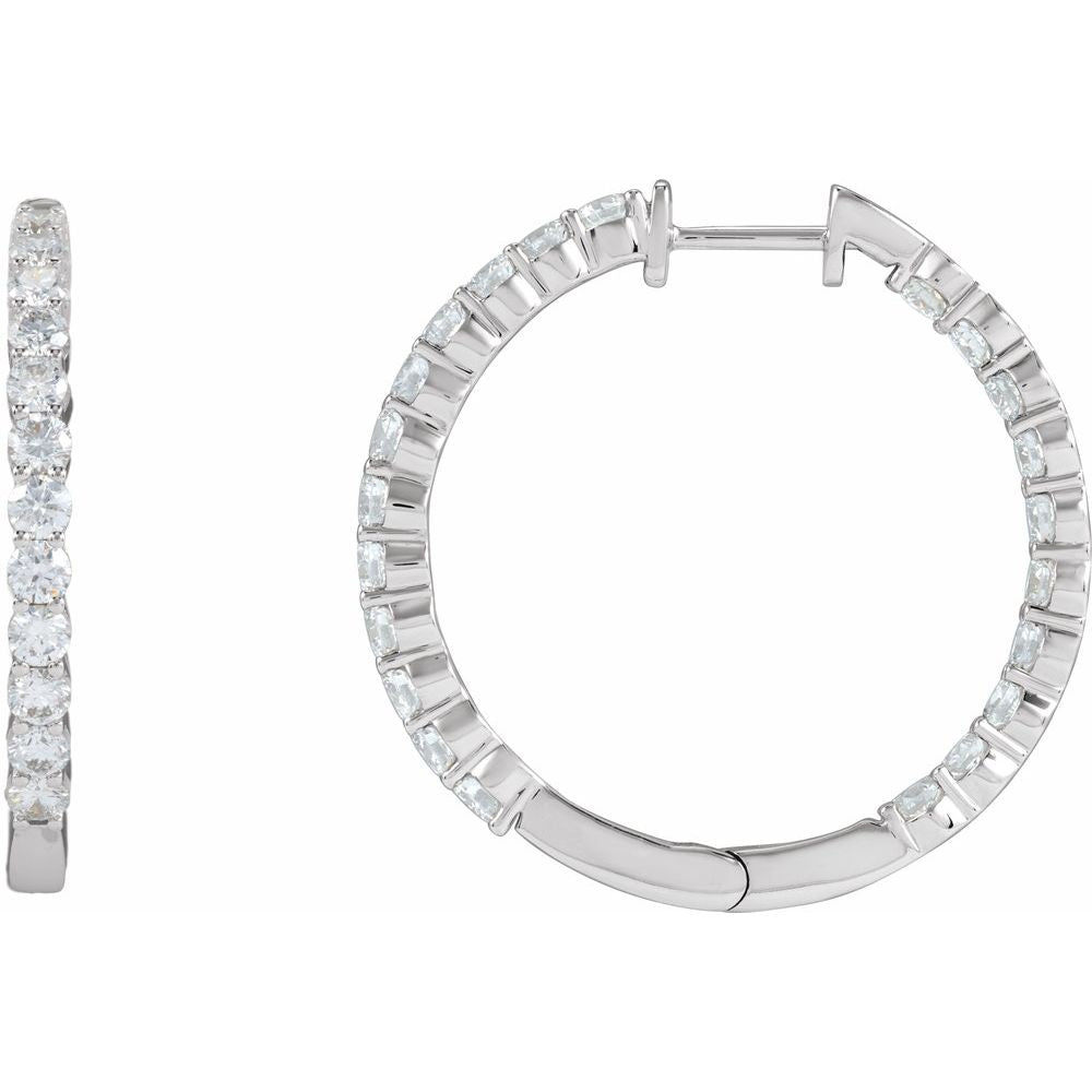 14K 3 CTW Natural Diamond Inside-Outside Hinged 30 mm Hoop Earrings
