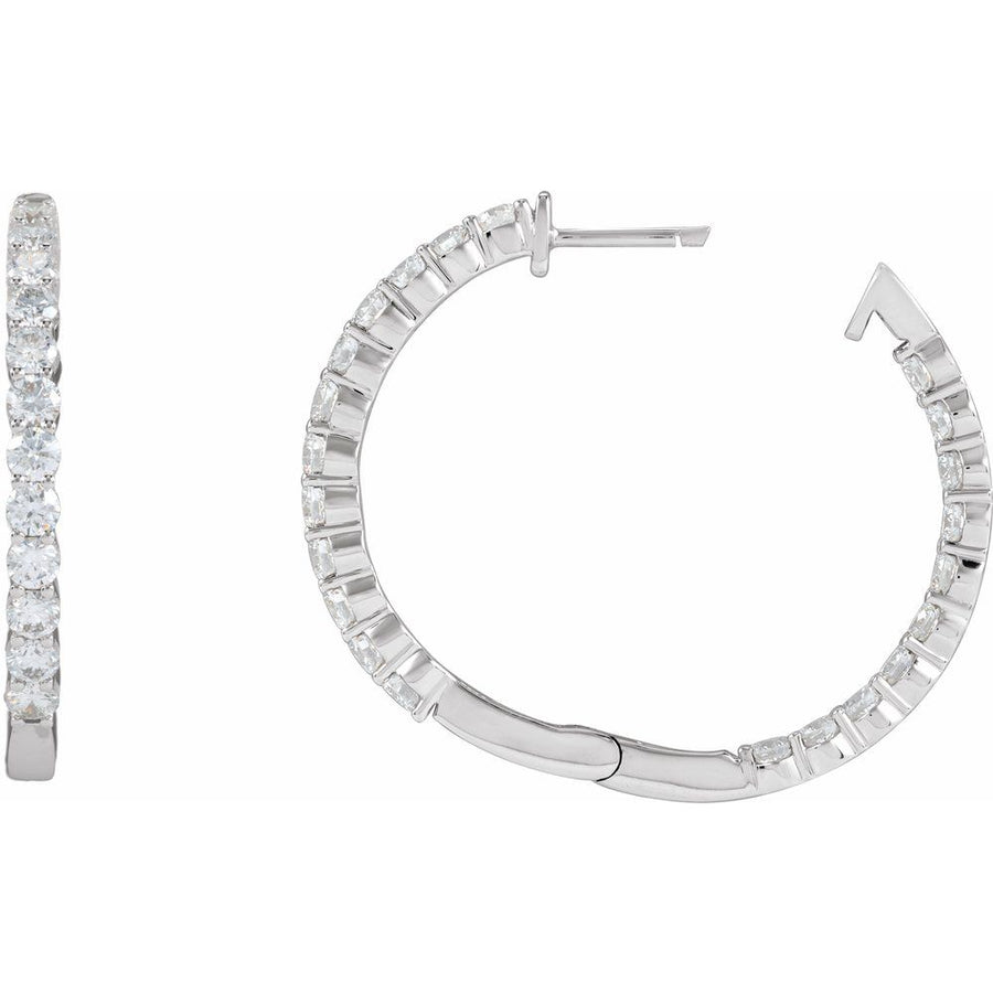 14K 3 CTW Natural Diamond Inside-Outside Hinged 30 mm Hoop Earrings