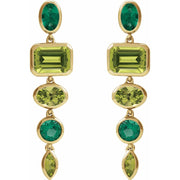 14K Yellow Natural Peridot & Lab-Grown Emerald Dangle Earrings