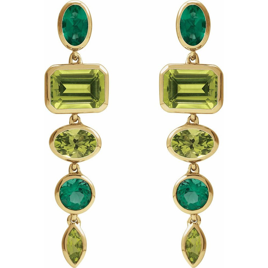 14K Yellow Natural Peridot & Lab-Grown Emerald Dangle Earrings
