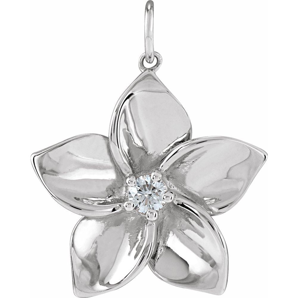.08 CTW Natural Diamond Plumeria Flower Pendant