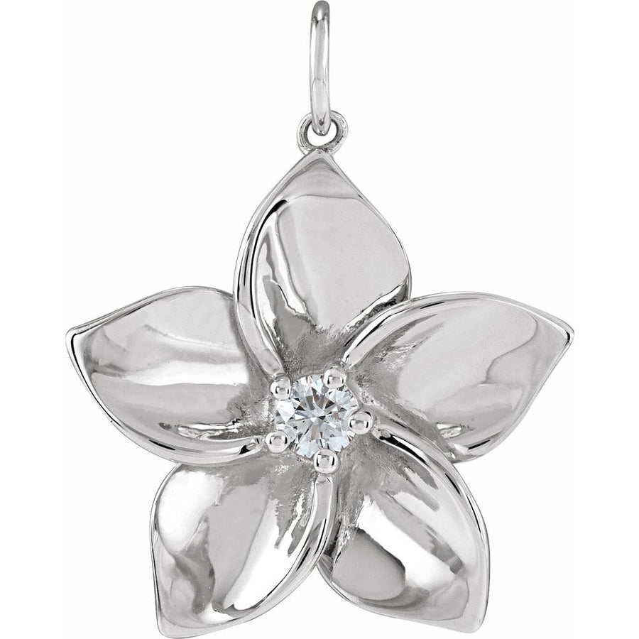 .08 CTW Natural Diamond Plumeria Flower Pendant