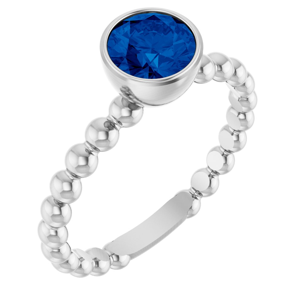 14K Natural Blue Sapphire Family Beaded Stackable Ring