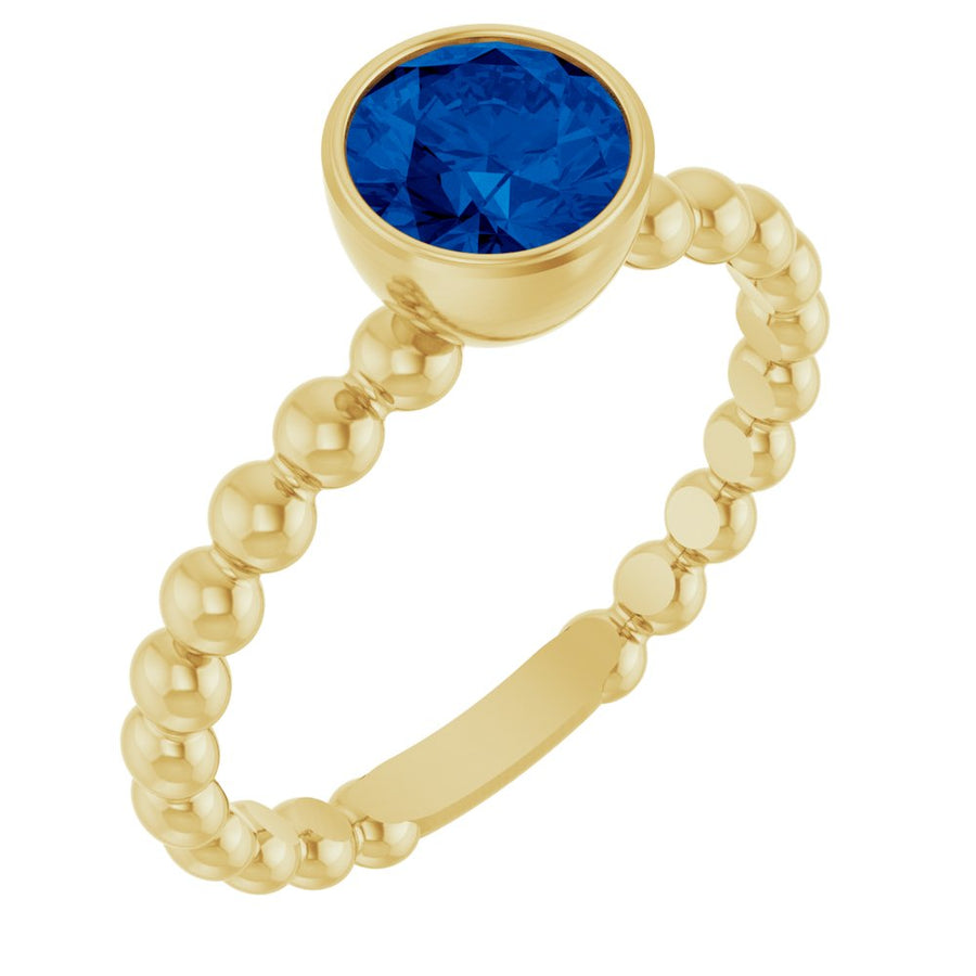 14K Natural Blue Sapphire Family Beaded Stackable Ring