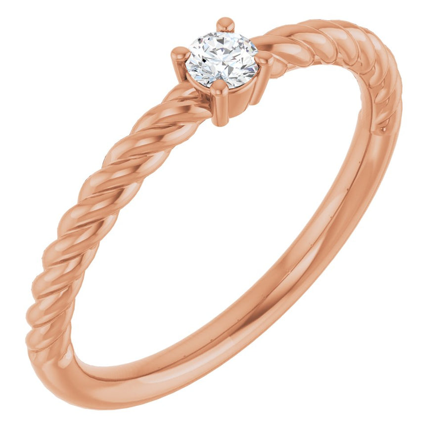 14K 1/10 CT Natural Diamond Solitaire Rope Ring