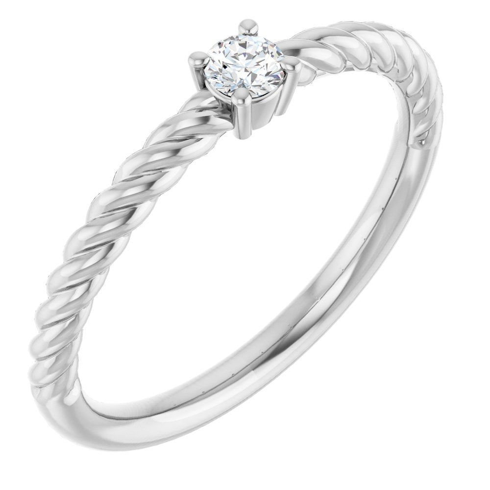 14K 1/10 CT Natural Diamond Solitaire Rope Ring