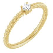 14K 1/10 CT Natural Diamond Solitaire Rope Ring