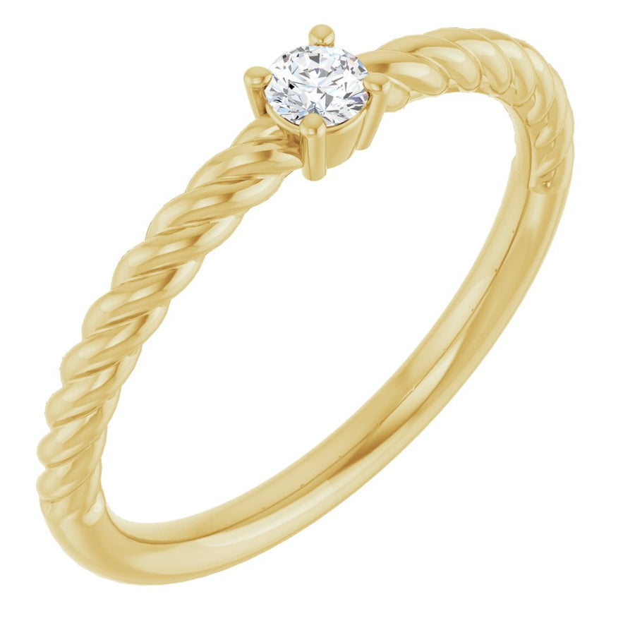 14K 1/10 CT Natural Diamond Solitaire Rope Ring