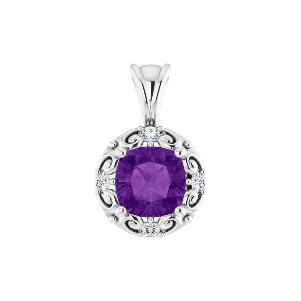 Natural Amethyst & 1/8 CTW Natural Diamond Pendant