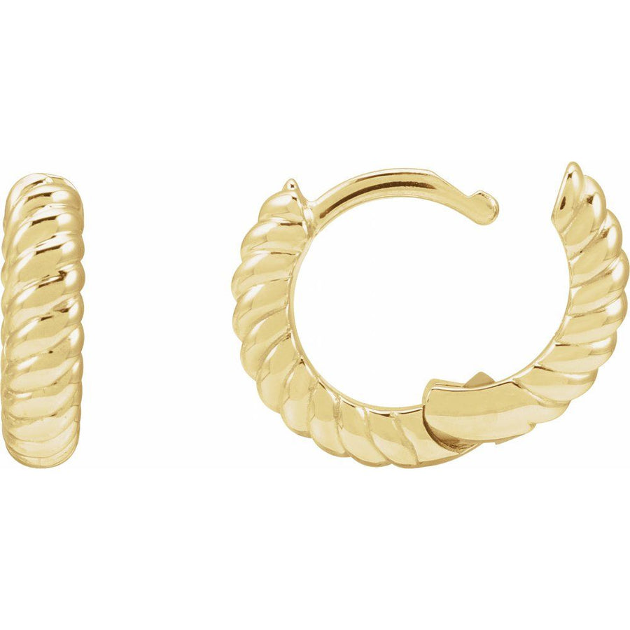 14K Yellow Hinged Rope Hoop Earrings