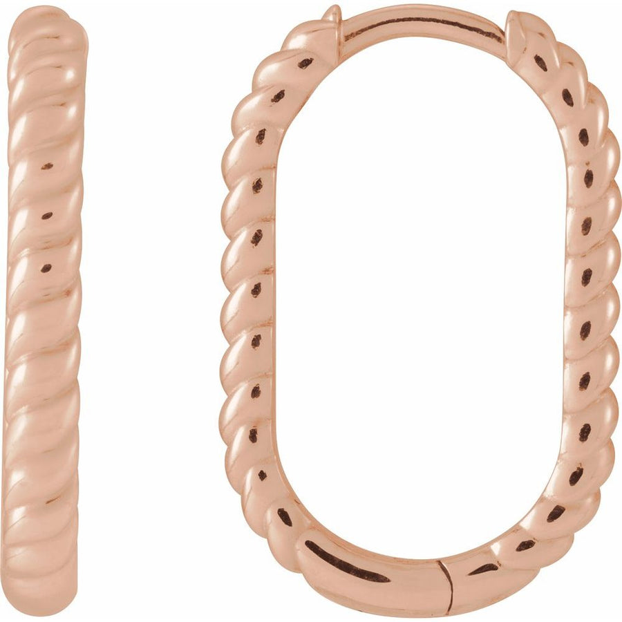 14K Elongated Oval 20 mm Rope Hoop Earrings