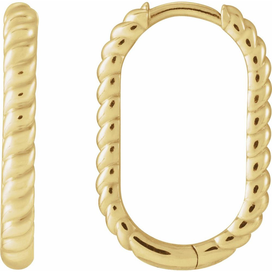 14K Elongated Oval 20 mm Rope Hoop Earrings