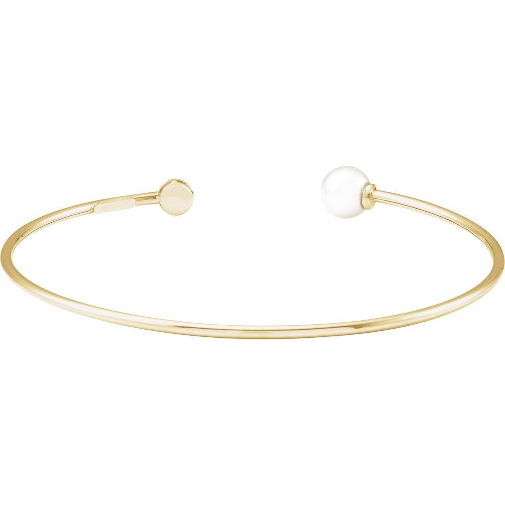 14K Yellow Cultured White Freshwater Pearl & .03 CT Natural Diamond Cuff Bracelet