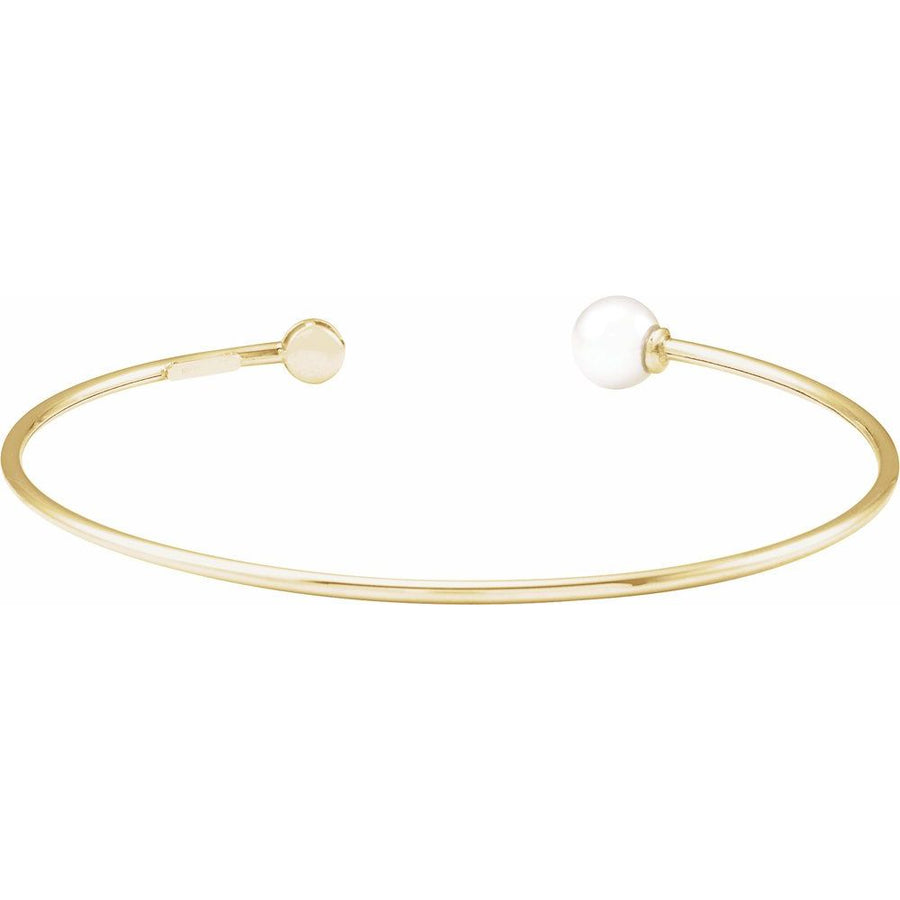 14K Yellow Cultured White Freshwater Pearl & .03 CT Natural Diamond Cuff Bracelet