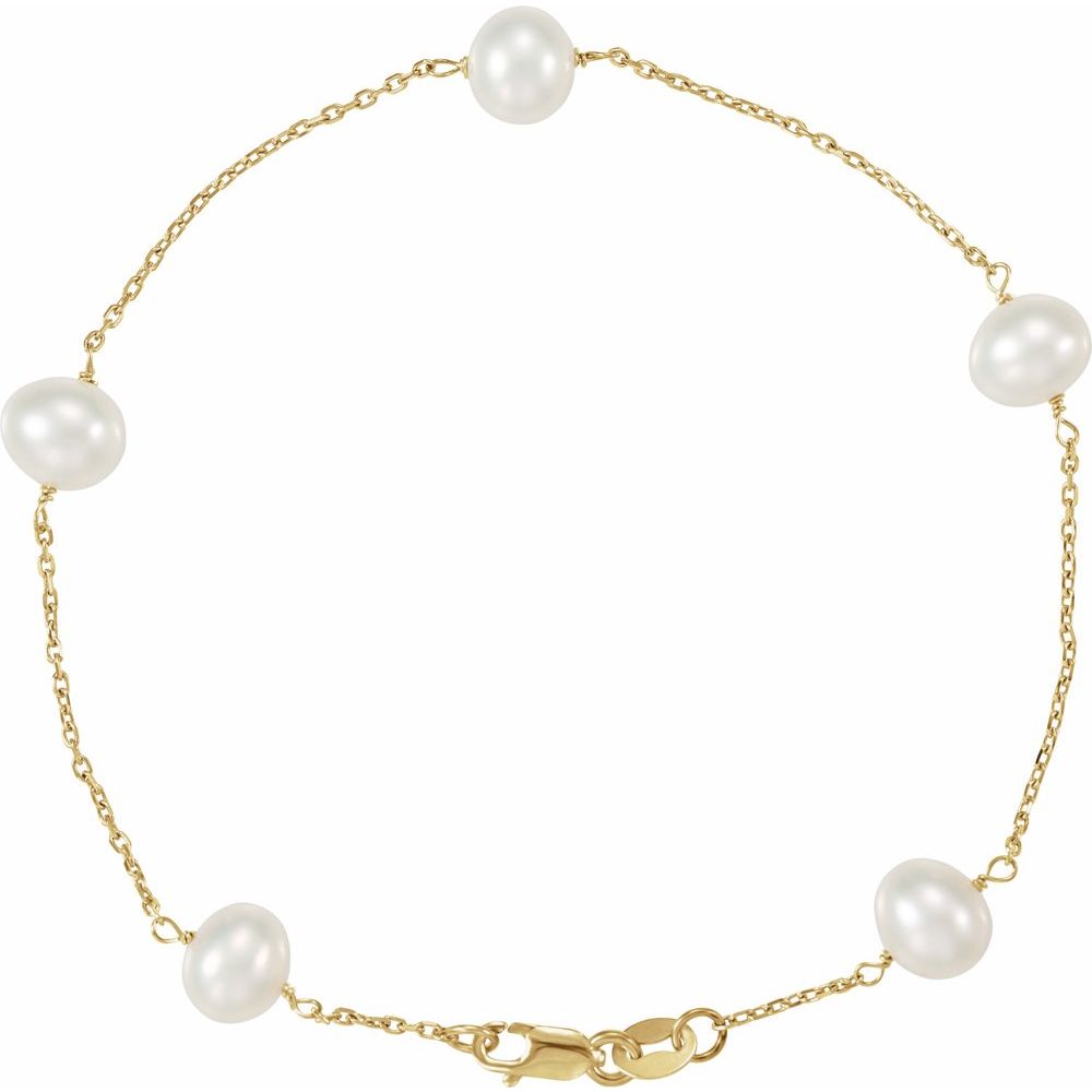 Cultured White Pearl Station Bracelet